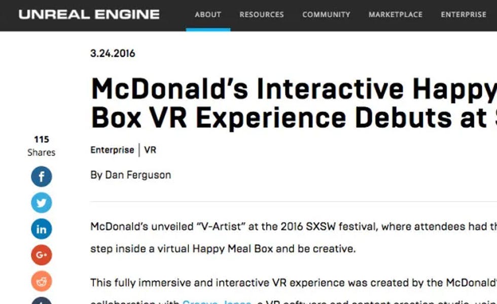 Cover Image for Unreal Engine Showcase – McDonald’s Happy Meal Box VR Experience at SXSW