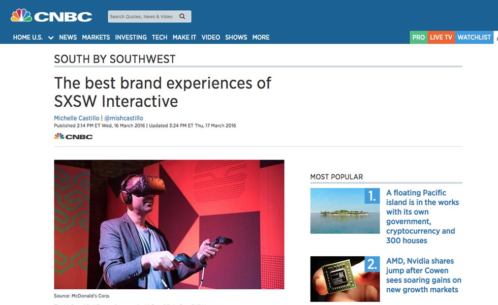 Cover Image for CNBC – The best brand experiences of SXSW Interactive