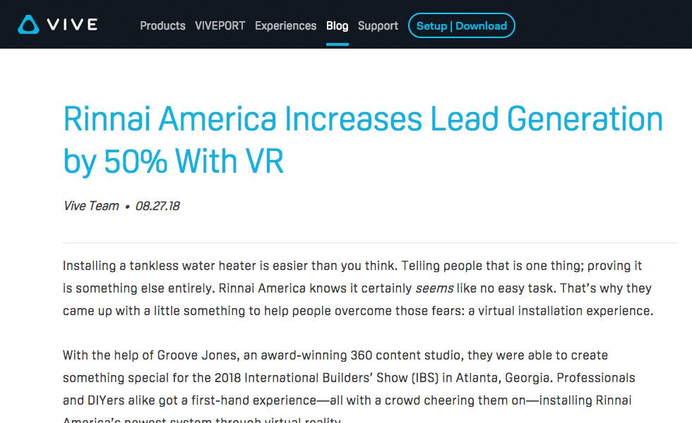 Cover Image for Rinnai America Increases Lead Generation by 50% With VR