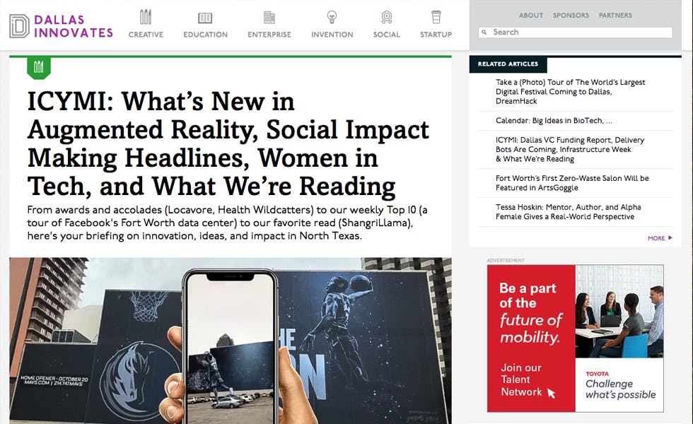 Cover Image for Dallas Innovates: ICYMI: What’s New in Augmented Reality