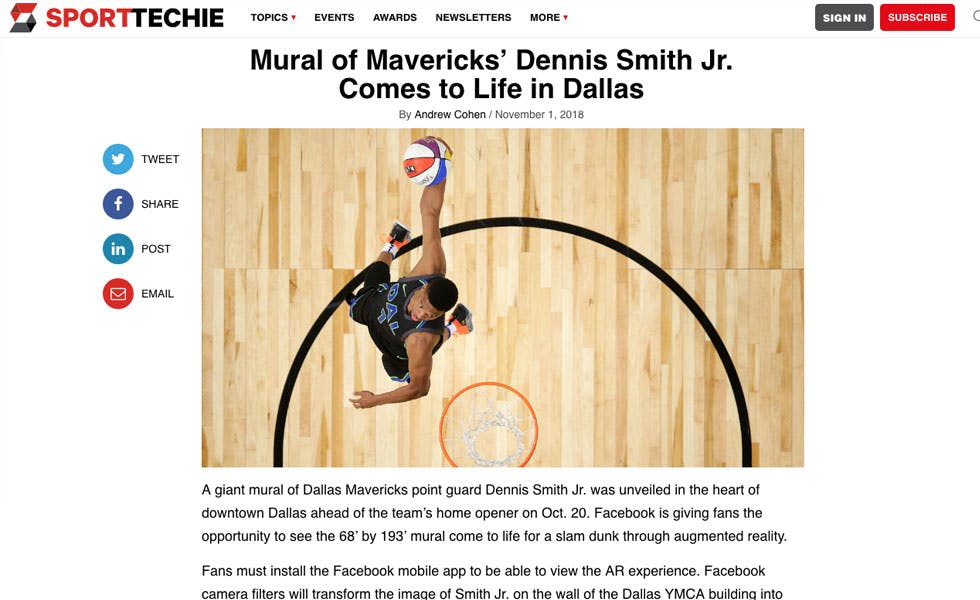 Cover Image for SportsTechie.com – Mural of Mavericks’ Dennis Smith Jr. Comes to Life in Dallas