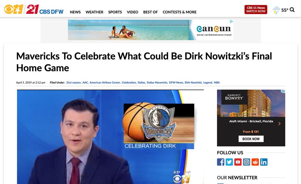 Cover Image for CBS 11 – Dallas Mavericks Celebrate What Could Be Dirk Nowitzki’s Final Home Game