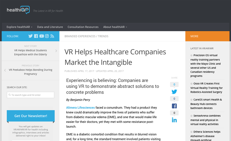 Cover Image for HealthiAR.com – VR Helps Healthcare Companies Market the Intangible