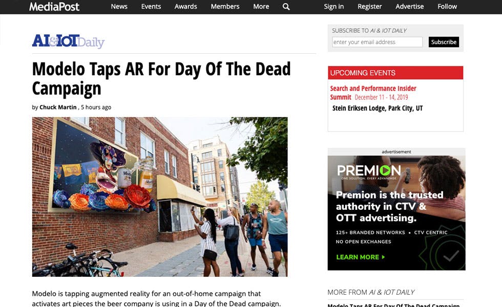 Cover Image for MediaPost AI&IOT Daily Modelo Taps AR For Day Of The Dead Campaign