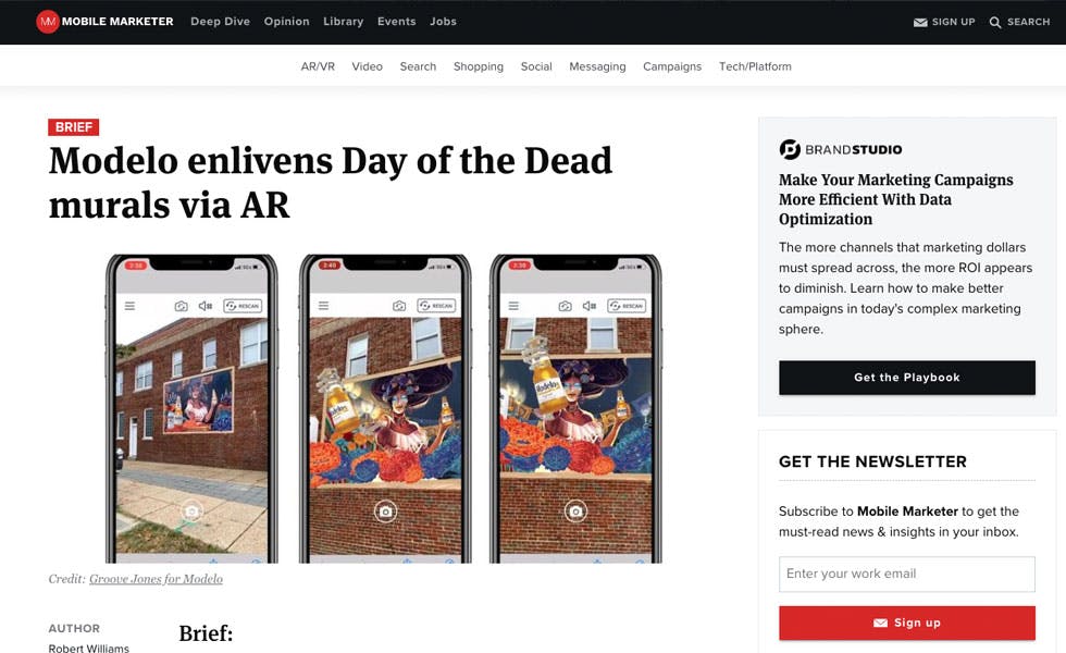 Cover Image for Mobile Marketer – Modelo enlivens Day of the Dead murals via AR