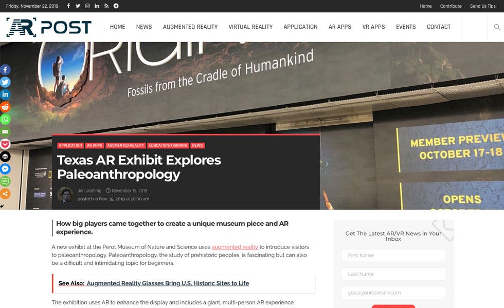 Cover Image for AR Post – Texas AR Exhibit Explores Paleoanthropology