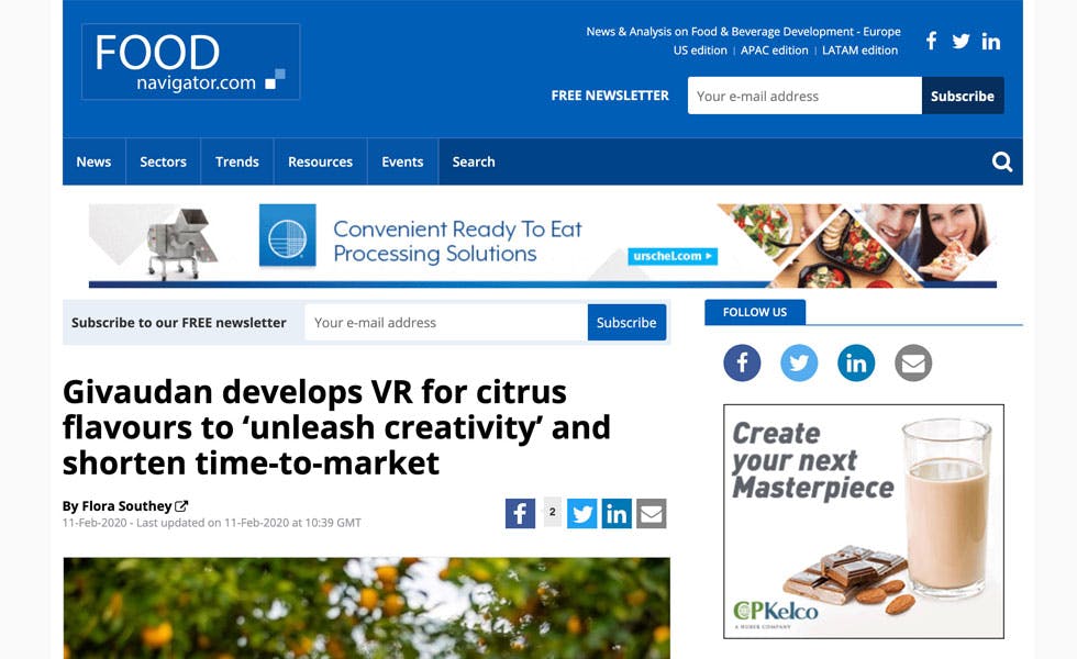 Cover Image for Food Navigator – Givaudan develops VR for citrus Flavours to ‘unleash creativity’ and shorten timeto- market