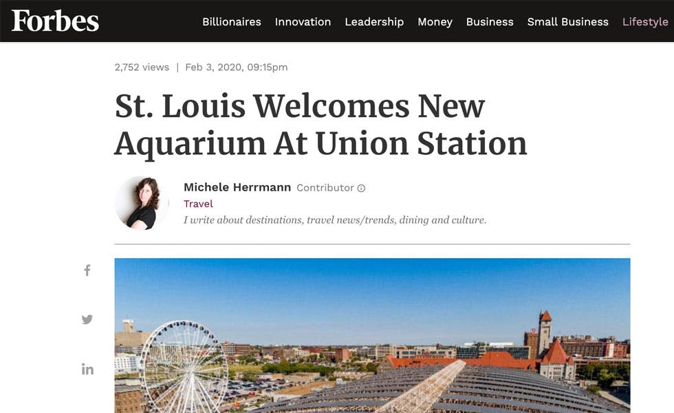 Cover Image for Forbes – St. Louis Welcomes New Aquarium At Union Station