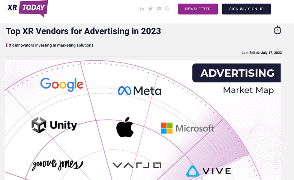 Cover Image for Groove Jones listed in XR Today Article – Top XR Providers for Advertising in 2023