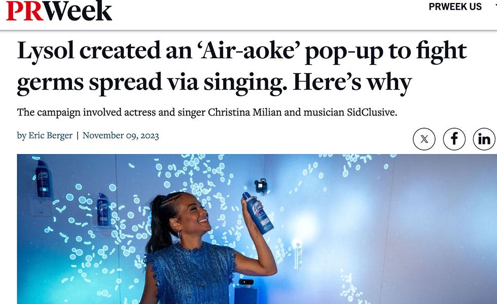 Cover Image for PR Week – Lysol created an ‘Air-aoke’ pop-up to fight germs spread via singing.