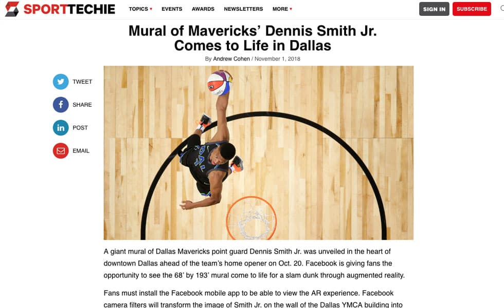SportsTechie.com – Mural of Mavericks’ Dennis Smith Jr. Comes to Life in Dallas