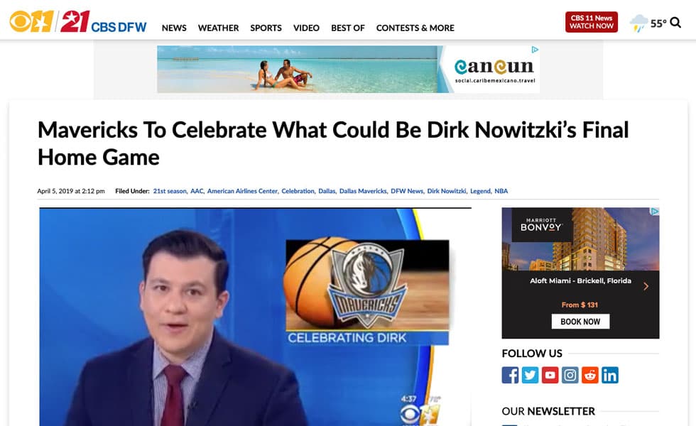 CBS 11 – Dallas Mavericks Celebrate What Could Be Dirk Nowitzki’s Final Home Game