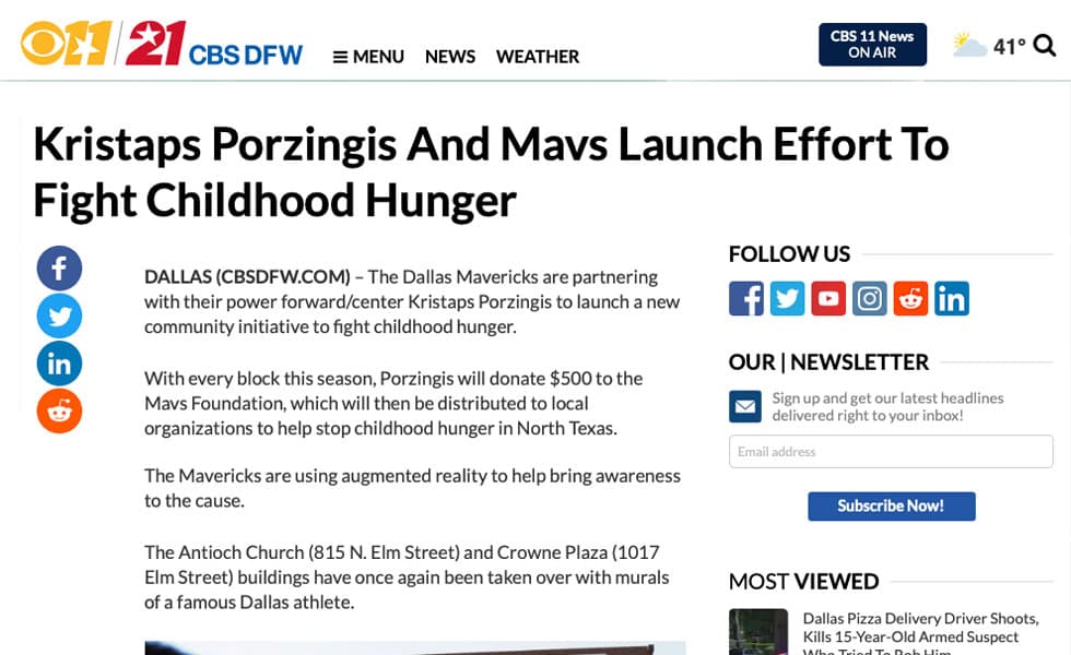 CBS 11 DFW – Kristaps Porzingis And Mavs Launch Effort To Fight Childhood Hunger