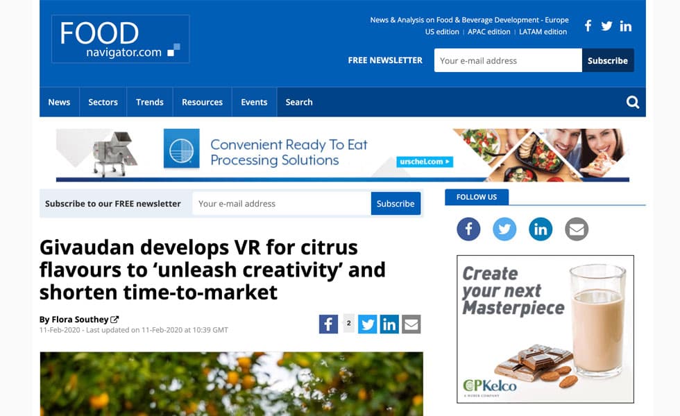 Food Navigator – Givaudan develops VR for citrus Flavours to ‘unleash creativity’ and shorten timeto- market