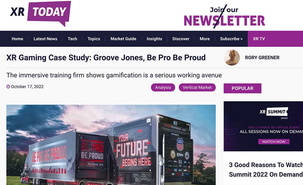 XR Today – XR Gaming Case Study: Groove Jones, Be Pro Be Proud